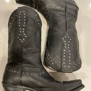 Ariat Black Leather Rhinestone Studded Cowgirl Boots, Size 9.5B
